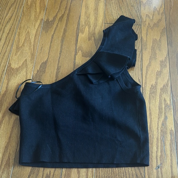 Black One-Shoulder Ruffle Top - Picture 2 of 2